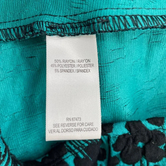 Melonie Dress Women's Sz 4 Green Floral Faux Wrap 3/4 Sleeves Round Neck Stretch - Picture 8 of 10